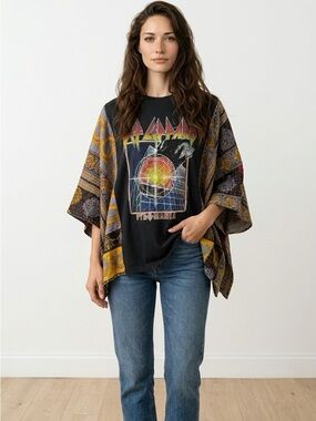 Handcrafted Upcycled Def Leppard Kantha Tunic NWT One Size